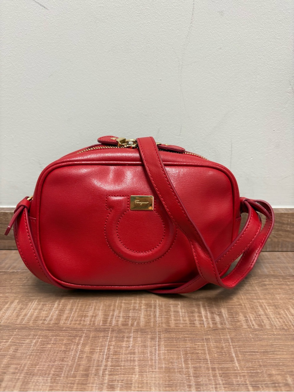 Salvatore Ferragamo Gancini Scarlet Red Leather Camera Crossbody